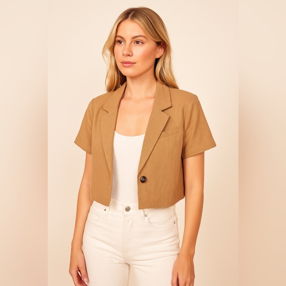 Monteau Los Angeles Linen Blend Cropped Blazer - Size M - Picture 1 of 7